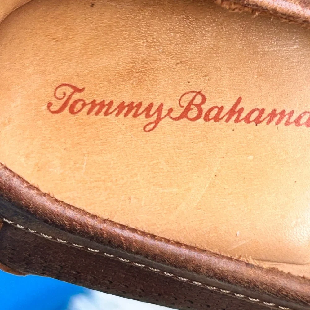 Tommy Bahama Felton nubuck perforated leather slip-on shoes in a brown